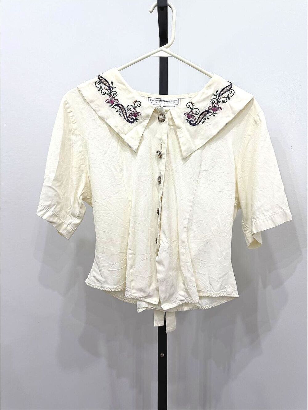 Embroidered Peter Pan Collar Blouse - Cream
